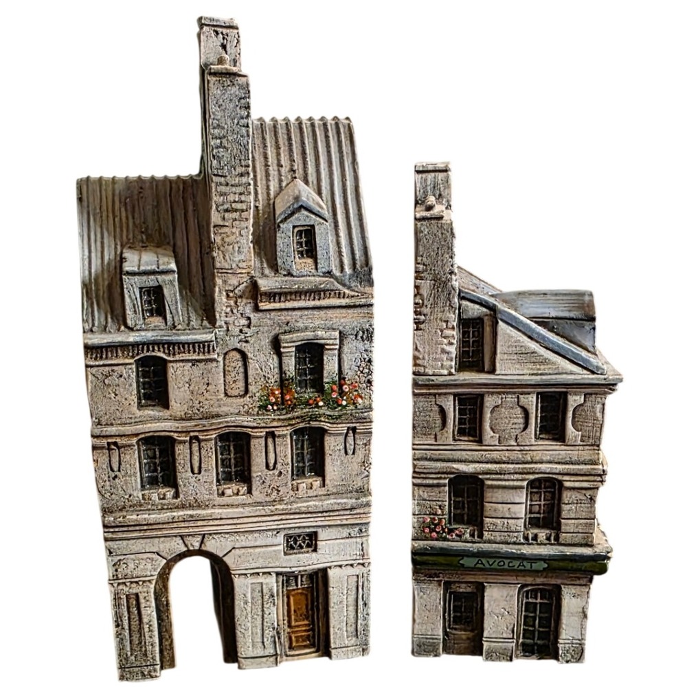 Gault Ceramic‎ Buildings Gray Hand Crafted French Miniature 2pc